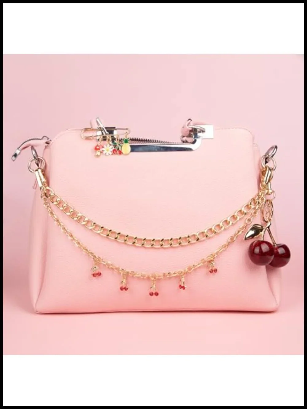 4-in-1 Cherry Bag Charms Set 14K Gold-Plated Purse Charms with Keychain